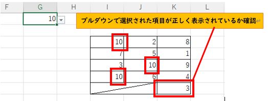 プルダウンで選択された項目の数が正しく表示されているか確認