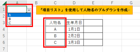 項目リストから人物名のプルダウンを作成
