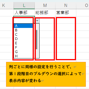 残りのセルにも同様の操作を行いプルダウンを設定して設定完了