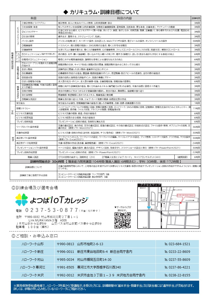 2024.7月開講パソコン基礎科カリュキュラム